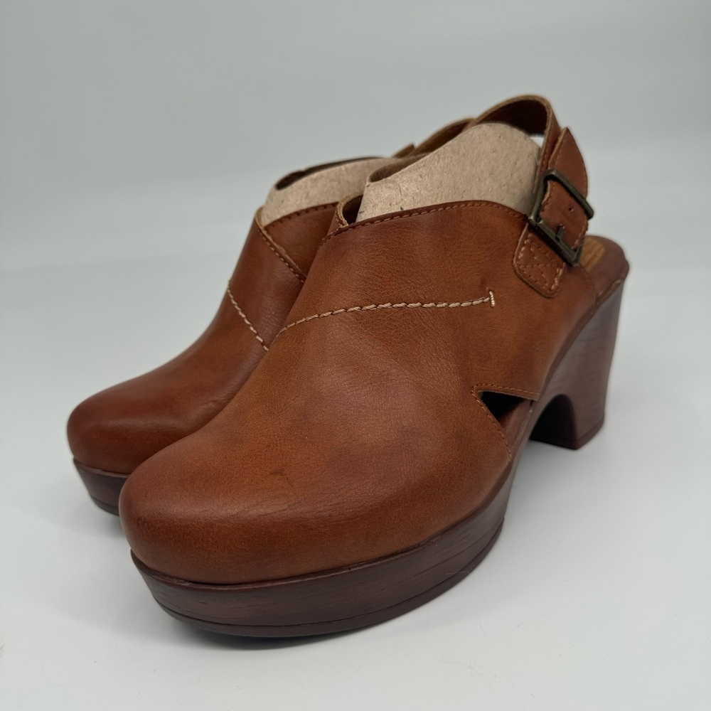 B.O.C. Women’s 8M Cecilia Brown Leather Platform Heeled Clog Clogs Shoes